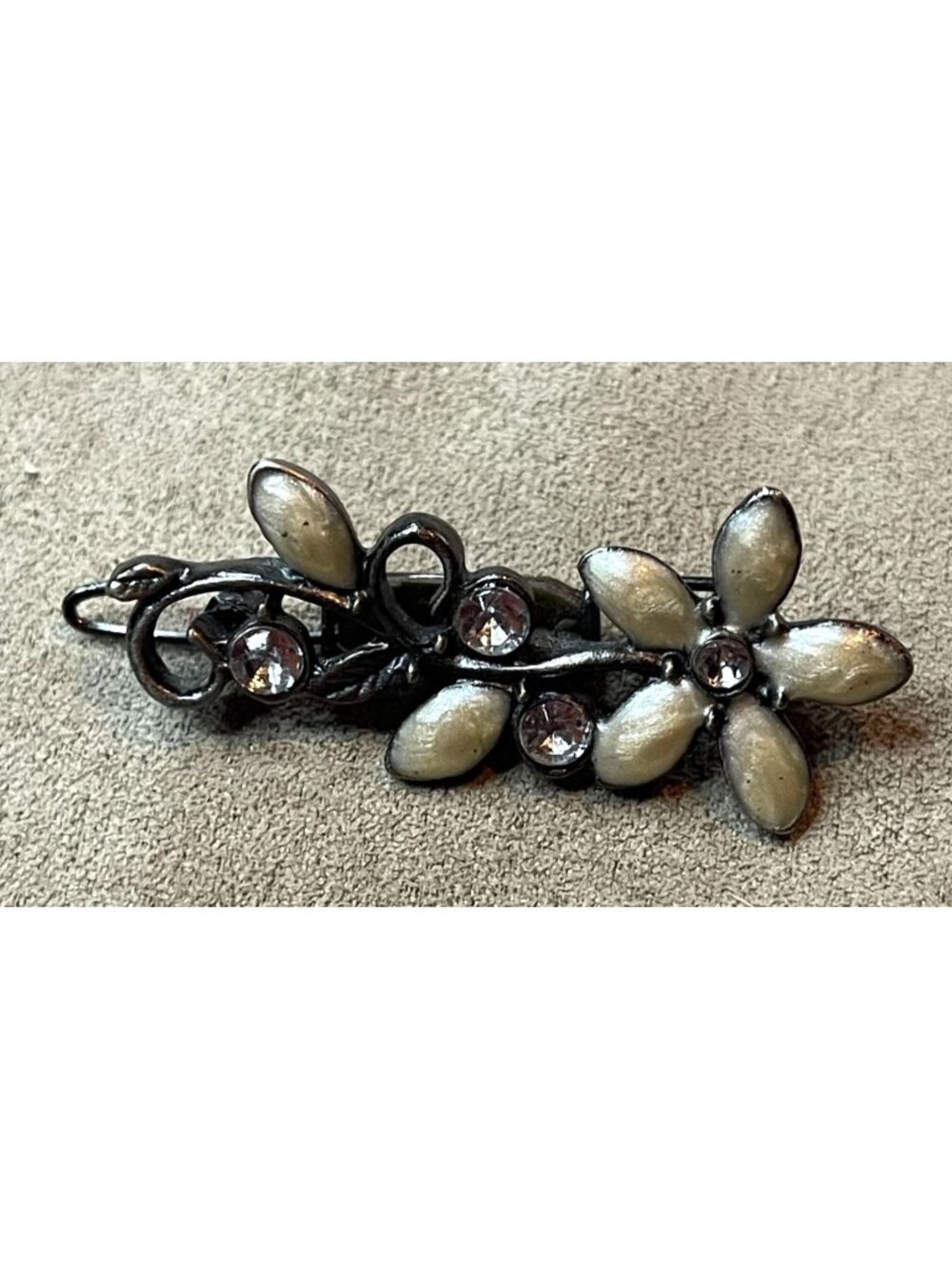 Vintage 90s Goody Burrette Rhinestone Floral Gunmetal Enamel Special Edition